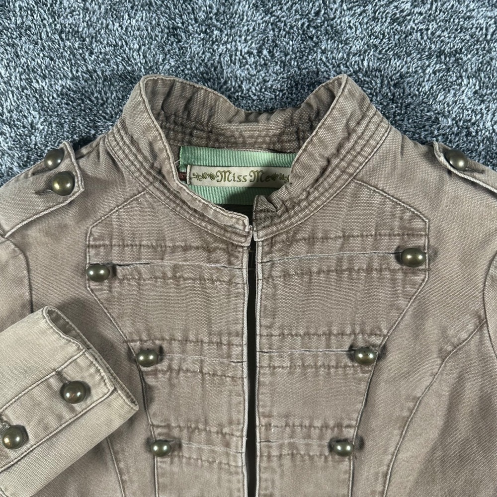 Miss Me Jacket Womens S Brown Military Canvas Brass Button Cropped Utility Boho - Picture 3 of 10